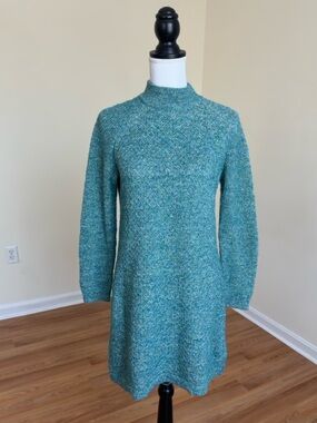 Talbots Mock Neck Knit Sweater Dress Sz M Petite Knee Length Textured Classic